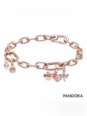 New-Pandora ME Small-Link Chain Bracelet w/5 Pandora ME Charms. MSRP $525